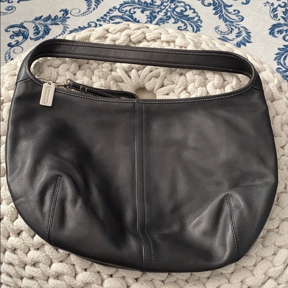 Coach Handbags - Black Coach all leather shoulder purse EUC.